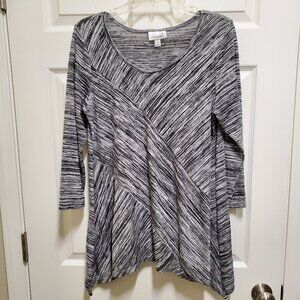 Black, Grey & White Striped Tunic with Scoop Neck & Sharkbite Hem